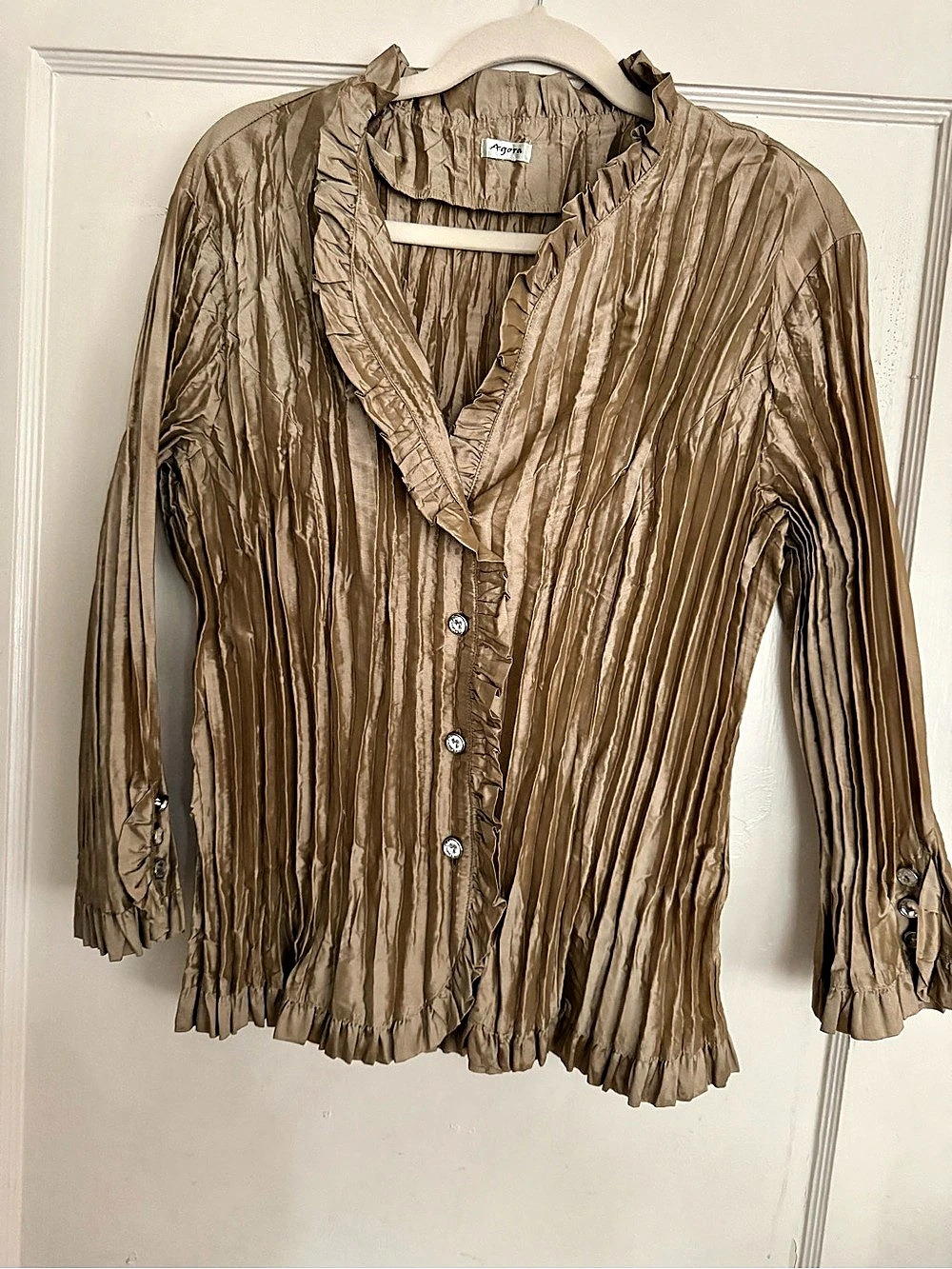 Agora Ruffled Pleated Blouse in Bronze Like New